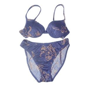 Athena Navy Blue and Gold Swimwear Size 10